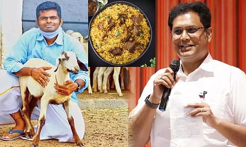 திமுகவினருக்கு ஆன்லைனில் ஆர்டர் செய்து மட்டன் பிரியாணி அனுப்பிய அமைச்சர் டி.ஆர்.பி.ராஜா