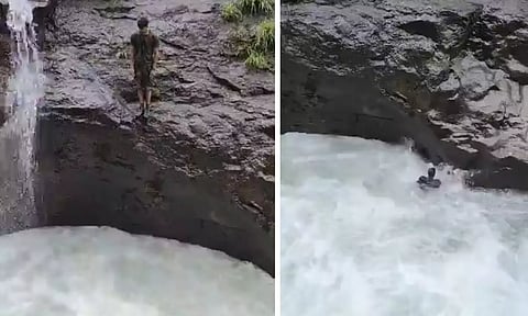 புனே: நீர்வீழ்ச்சியில் அடித்து செல்லப்பட்ட இளைஞர் : வீடியோ வெளியாகி அதிர்ச்சி