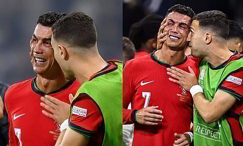 மைதானத்தில் தேம்பித் தேம்பி அழுத ரொனால்டோ.. தேற்றிய சக வீரர்கள் - வைரல் வீடியோ