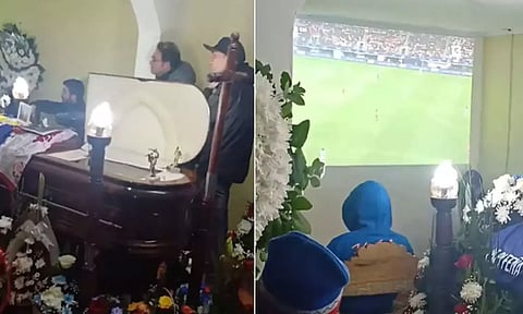 போட்டி முடிந்ததும் அடக்கம் பண்ணிக்கலாம்.. இறந்த உடலுடன் மேட்ச் பார்த்த குடும்பம் - வீடியோ வைரல்