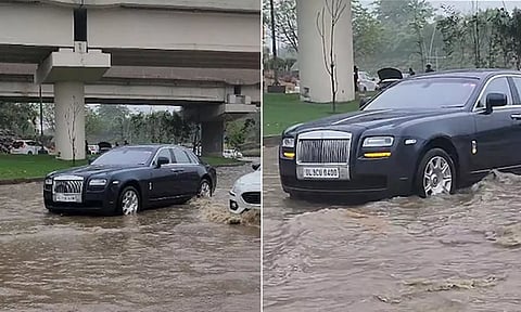 டெல்லி மழை வெள்ளத்தில் சிக்கி பழுதாகி நின்ற சொகுசு கார்- வீடியோ வைரல்