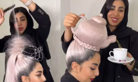 தலைமுடியை டீ பாத்திரமாக மாற்றியவர்- வீடியோ வைரல்