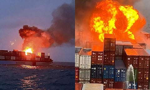 கோவா அருகே சரக்கு கப்பலில் தீவிபத்து: ஒருவர் பலி.. மீட்புப்பணிகள் தீவிரம் - வீடியோ