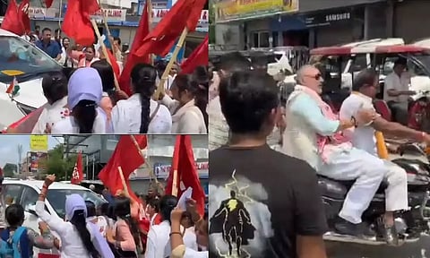 வரட்டா டுர்ர்ர்.. மனு கொடுக்க காரை சுற்றி வளைத்ததால் பைக்கில் ஏறி தப்பிய மத்திய அமைச்சர் - வீடியோ
