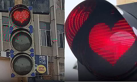 'உலக டிராபிக் சிக்னல்' தினம் - சென்னையில் இதய வடிவில் ஒளிரும் சிக்னல் லைட்