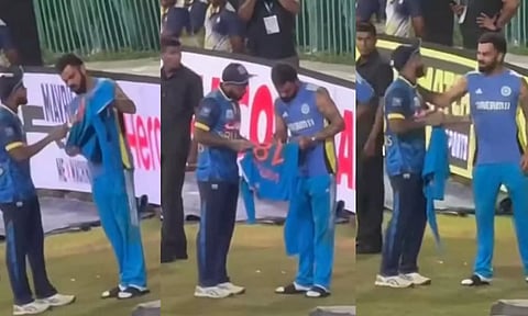 தனது இந்திய ஜெர்சியை குசல் மெண்டீசுக்கு பரிசளித்த கோலி- வீடியோ