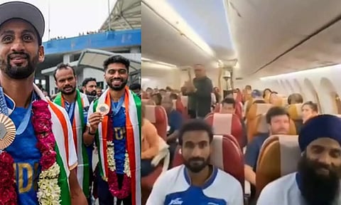 இந்திய ஹாக்கி அணிக்கு நடுவானில் பாராட்டு: வைரலாகும் வீடியோ