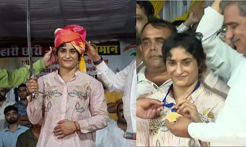 தங்கப் பதக்கம்..750 கிலோ லட்டுகள்.. வினேஷ் போகத் வருகையை கொண்டாடித் தீர்த்த கிராம மக்கள் - வீடியோ