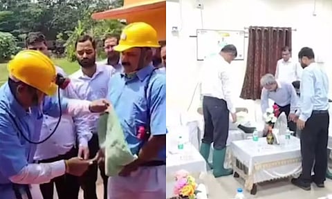 மத்திய அமைச்சரின் ஷூவை கழற்றி பைஜாமாவை அட்ஜஸ்ட் செய்துவிடும் அரசு அதிகாரி - சர்ச்சை வீடியோ