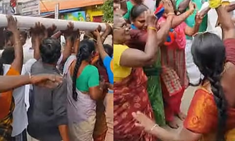 வி.சி.க. கொடிக்கம்பம் நிர்வாகிகளிடம் ஒப்படைப்பு- தொண்டர்கள் கொண்டாட்டம்