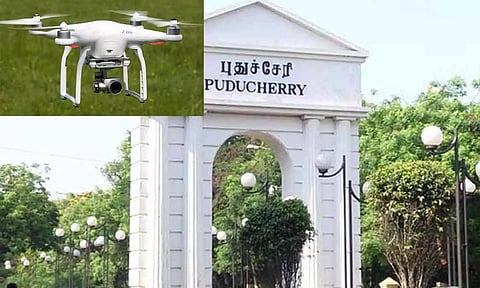 புதுச்சேரியில் போக்குவரத்து நெரிசலை தீர்க்க டிரோன் பறக்கவிட்டு ஆய்வு செய்த போலீசார்