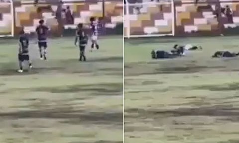 கால்பந்து மைதானத்தில் மின்னல் தாக்கி வீரர் பலி- வெளியான அதிர்ச்சி வீடியோ