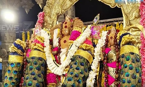 திருச்செந்தூர் முருகனுக்கு மயில் இறகு மாலை!