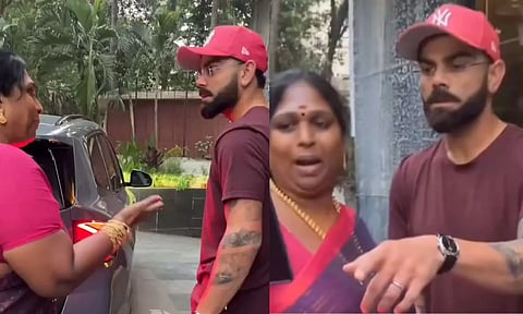 கோலியை இழுத்துப் பிடித்து செல்பி எடுத்த பெண் - வீடியோ வைரல்