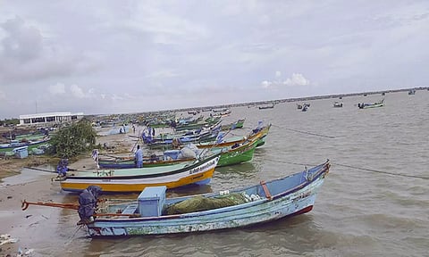 பலத்த காற்று வீசுவதால் வேதாரண்யம் மீனவர்கள் இன்று மீன் பிடிக்க செல்லவில்லை