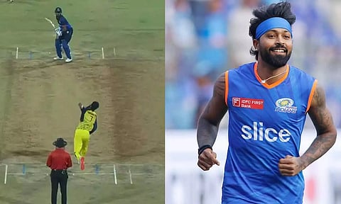 சிஎஸ்கே அணி ஏலம் எடுத்த பந்து வீச்சாளர் ஓவரில் 4 சிக்சர் பறக்க விட்ட ஹர்திக்- வைரலாகும் வீடியோ