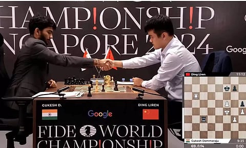 உலக செஸ் சாம்பியன்ஷிப்: டிங் லிரென்- குகேஷ் மோதிய 13-வது சுற்று ஆட்டம் டிரா