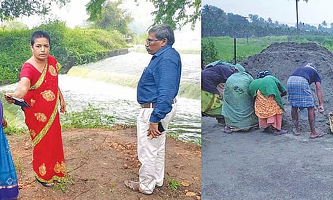 தென்கரைக்கோட்டை ஏரியில் விரிசல்- பாதுகாப்பு கருதி போக்குவரத்து துண்டிப்பு