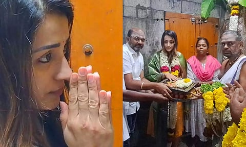 கோவை மருதமலை முருகன் கோவிலில் சாமி தரிசனம் செய்த நடிகை திரிஷா