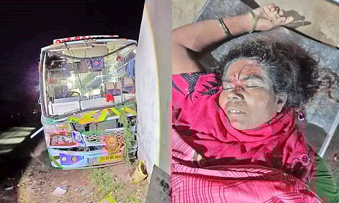 வேப்பந்தட்டை அருகே மேல்மருவத்தூர் பக்தர்கள் சென்ற பஸ் விபத்து: ஒருவர் பலி, 10-பேர் காயம்