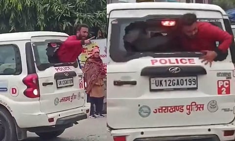 VIDEO: குடிபோதையில் போலீஸ் வாகனத்தின் கண்ணாடியை உடைத்த இளைஞர்