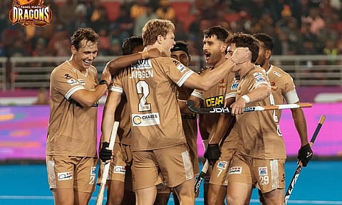 ஆக்கி `லீக்' போட்டியில் ஹாட்ரிக் வெற்றி: தமிழ்நாடு டிராகன்ஸ் 2-வது இடத்துக்கு முன்னேற்றம்