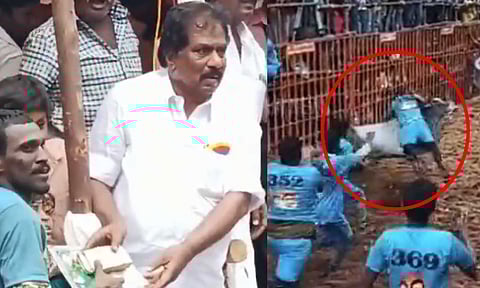 அவனியாபுரம் ஜல்லிக்கட்டில் சீறிப்பாய்ந்த காளையை பிடித்து ரூ.1 லட்சம் பரிசு வென்ற வீரர்