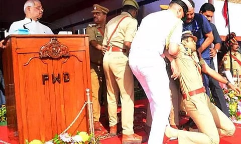 குடியரசு தின விழாவில் கேரள ஆளுநர் பேசும்போது மயங்கிவிழுந்த காவல் ஆணையர்