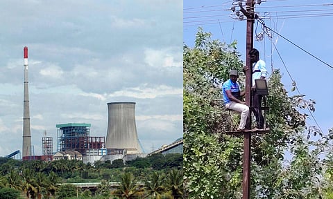 மேட்டூர் அனல் மின் நிலையம் எதிரே ஒப்பந்த தொழிலாளர்கள் மின்கம்பத்தில் ஏறி போராட்டம்