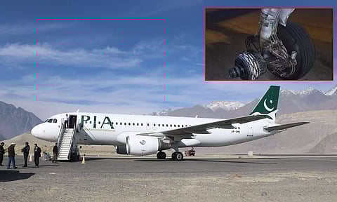 பாகிஸ்தான் லாகூர் விமான நிலையத்தில் சக்கரம் இல்லாமல விமானம் தரையிறங்கியதால் பரபரப்பு