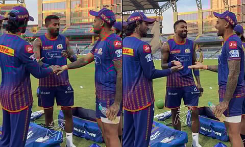 பயிற்சியின் போது "சா பூ த்ரீ" விளையாடிய ஹர்திக் பாண்டியா - சூர்யகுமார் - திலக் வர்மா