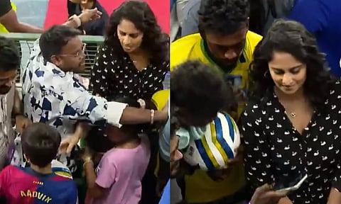 பிரேசில் லெஜெண்ட்ஸ் vs இந்தியா ஆல் ஸ்டார்ஸ் கால்பந்து போட்டியை கண்டு ரசித்த ஷாலினி அஜித்குமார்