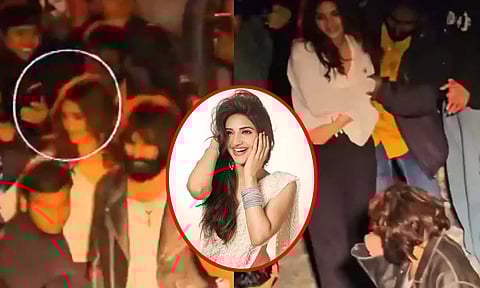 கூட்டத்தில் நடிகை ஸ்ரீலீலாவை இழுத்த நபர்... கண்டுகொள்ளாத நடிகர் - வைரல் வீடியோ