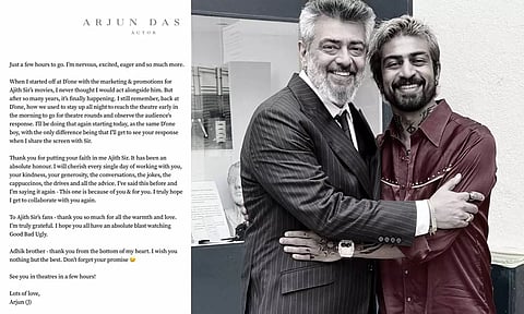 அஜித் சாரின் கருணை, பெருந்தன்மை, நகைச்சுவையை மறக்கவே மாட்டேன் - அர்ஜுன் தாஸ் உருக்கம்