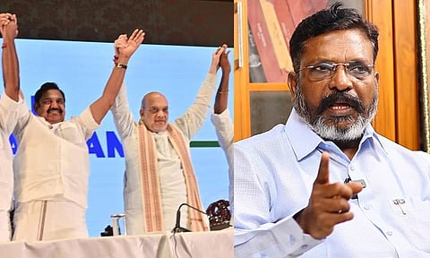 அழுத்தம், நெருக்கடியால்தான் அ.தி.மு.க- பா.ஜ.க கூட்டணி அமைந்துள்ளது: திருமாவளவன்