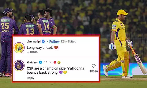 தொடர் தோல்வி... சி.எஸ்.கே அணிக்கு இன்ஸ்டாகிராமில் ஆறுதல் கூறிய கே.கே.ஆர். அணி