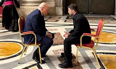 போப் பிரான்சிஸ் இறுதிச் சடங்கு நிகழ்வில் சந்தித்து பேசிக்கொண்ட டிரம்ப் - ஜெலன்ஸ்கி!