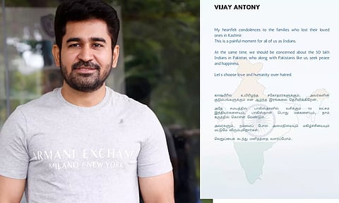 வெறுப்பைக் கடந்து மனிதத்தை வளர்ப்போம் - பஹல்காம் தாக்குதல் குறித்து விஜய் ஆண்டனி