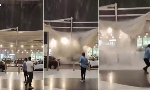டெல்லியில் பேய்மழை.. விமான நிலைய கூரையை பிய்த்து உள்ளே கொட்டிய மழைநீர் - வீடியோ வைரல்