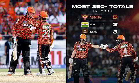 உள்ள வந்தா பவர் அடி... அதிகபட்ச ஸ்கோரில் உலக சாதனை படைத்த ஐதராபாத் அணி