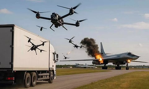 Operation Spider Web: ரஷியா மீது உக்ரைன் மிகப்பெரிய டிரோன் தாக்குதல் - 40 போர் விமானங்கள் அழிப்பு - வீடியோ