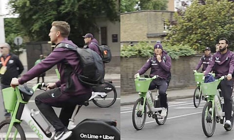 மைதானத்திற்கு சைக்கிளில் வந்த இங்கிலாந்து வீரர்கள்- வைரல் வீடியோ