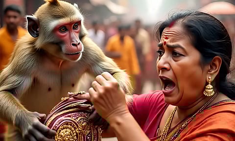 பக்தரிடம் இருந்து ரூ.20 லட்சம் மதிப்புள்ள நகைகள் அடங்கிய பையை பறித்துச் சென்ற குரங்கு.. ஷாக் சம்பவம்