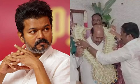 அமைச்சருக்கு பண மாலை போட்டு வரவேற்பு அளித்த த.வெ.க. நிர்வாகி - விஜய்க்கு மன்னிப்புக் கடிதம்