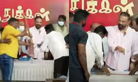 வாள் கொண்டு வந்த தொண்டரால் கோபமடைந்த கமல்ஹாசன்