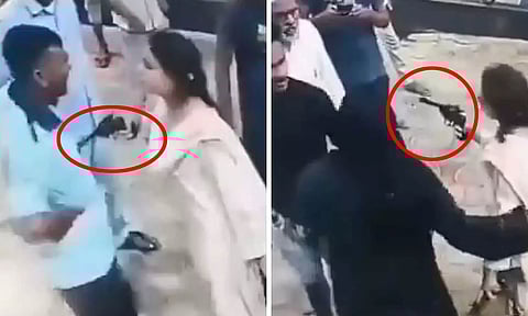 பெட்ரோல் பங்க்கில் தகராறு: துப்பாக்கியை காட்டி மிரட்டிய பெண் - வைரல் வீடியோ