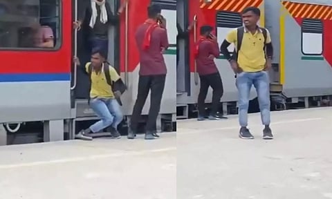 இலவச ரெயில் பயணத்துக்காக, மாற்றுத்திறனாளி போல நடித்த நபர் - வீடியோ வைரல்