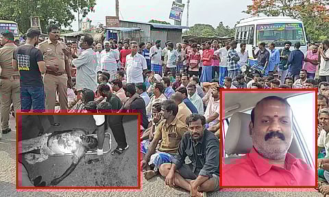 கூவத்தூர் அருகே பெட்ரோல் பங்கு அதிபர் வெட்டி கொலை - பொதுமக்கள் சாலை மறியல்