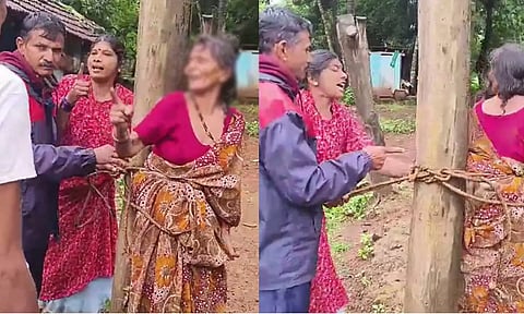 கர்நாடகா: வீட்டின் முன் குப்பை கொட்டிய தகராறில் மூதாட்டியை கட்டி வைத்து தாக்கிய பெண்