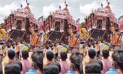 பெரம்பலூர் அருகே தேனூரில் கோவில் தேர் அச்சு முறிந்து சாய்ந்ததால் பரபரப்பு..!